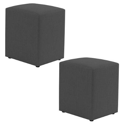 Kit 02 Puffs Decorativos Sala De Estar Quadrado 36x47cm Linho Cinza - Desk Design