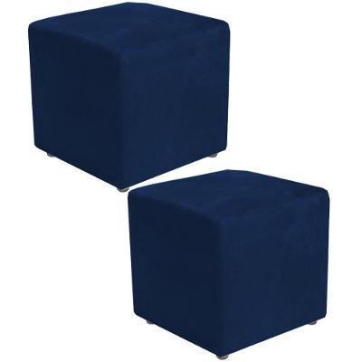 Kit 02 Puffs Quadrado L02 Suede Azul Marinho