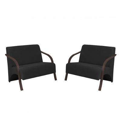 Kit 2 Poltronas 2 Lugares Vênus Suede Braço Madeira