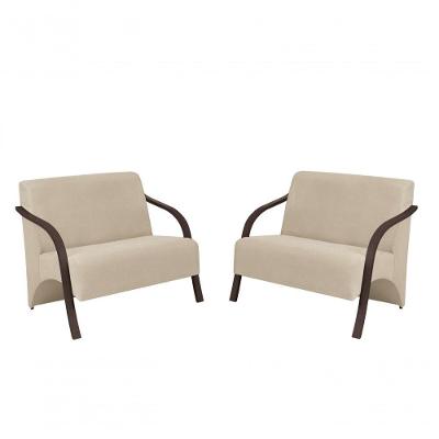 Kit 2 Poltronas 2 Lugares Vênus Suede Braço Madeira