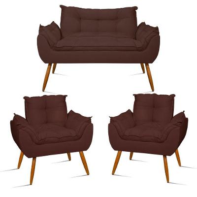 Kit Namoradeira + 2 Poltronas Luxo Marrom