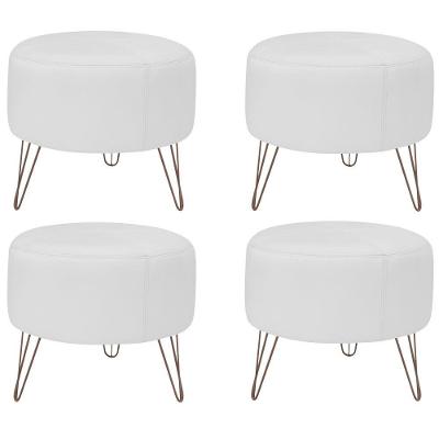 kit 04 Puffs Decorativos Redondo Couro Branco Fosco