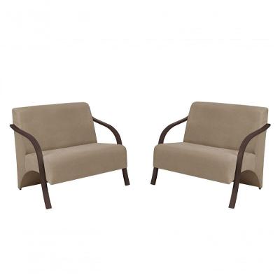 Kit 2 Poltronas 2 Lugares Vênus Suede Braço Madeira