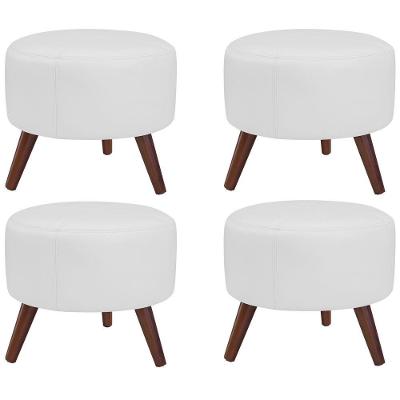Kit 04 Puffs Decorativos Redondo Couro Branco Fosco
