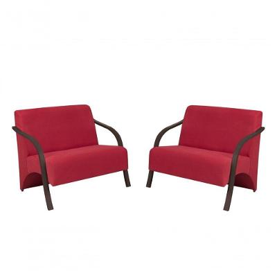 Kit 2 Poltronas 2 Lugares Vênus Suede Braço Madeira