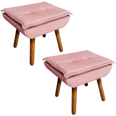 Kit 2 Puff'S Decorativos Pés Palito Charger Suede Rosê