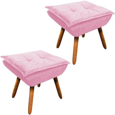 Kit 2 Puff'S Decorativos Pés Palito Charger Suede Rosa