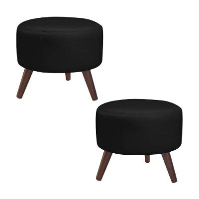 Kit 2 Puffs Decorativos Redondo Couro Preto