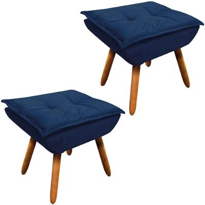 Kit 2 Puff'S Pés Palito Charger Suede Azul Marinho