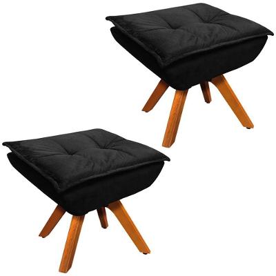 Kit 2 Puff'S Base Giratória Em Madeira Charger Suede Preto