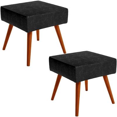 Kit 2 Puffs Banqueta Com Pés Palito Couríssimo Preto Brilho