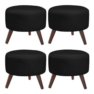 Kit 4 Puffs Decorativos Redondo Couro Preto