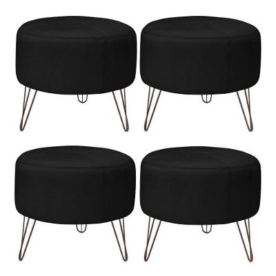 Kit 4 Puffs Decorativos Redondo Couro Preto
