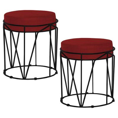 Kit 2 Puffs Sala de Estar Base Preto Chloe Veludo Vermelho