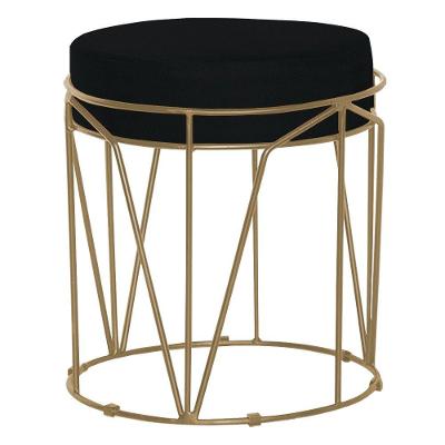 Puff Sala de Estar Base Gold Chloe Veludo Preto Gran Belo