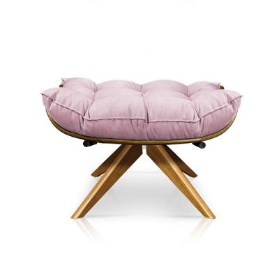 Puff Giratório Costela Suede Base Madeira Drossi - Rosa Bebê
