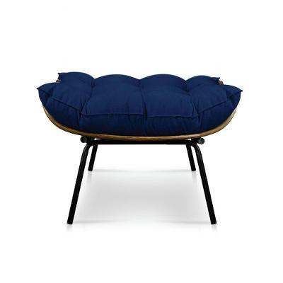 Puff Costela Suede Base Metal D'rossi - Azul Marinho