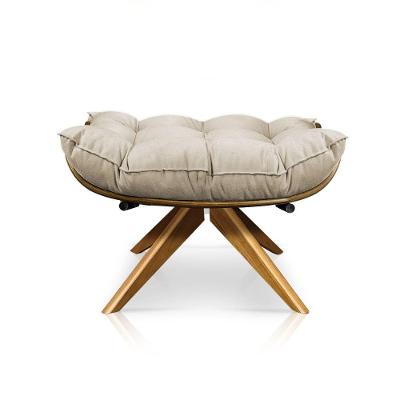 Puff Giratório Costela Suede Base Madeira Ma25 Drossi -Bege