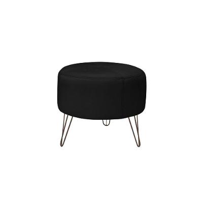 Puff Decorativo Redondo Pés Metal Couro Preto