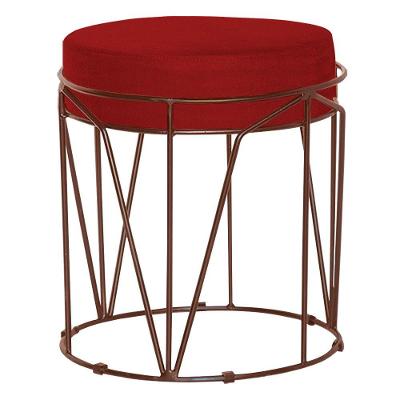 Puff Sala de Estar Base Bronze Chloe Veludo Vermelho