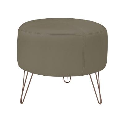 Puff Decorativo Redondo Pés Metal Couro Fendi