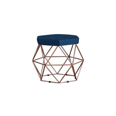 Puff Base Bronze Elsa Veludo Azul Gran Belo