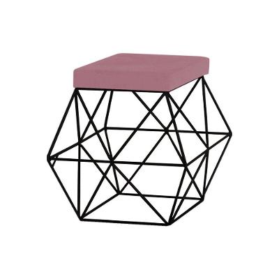 Puff Decorativo Base Preto Trixie Veludo Rosê Gran Belo