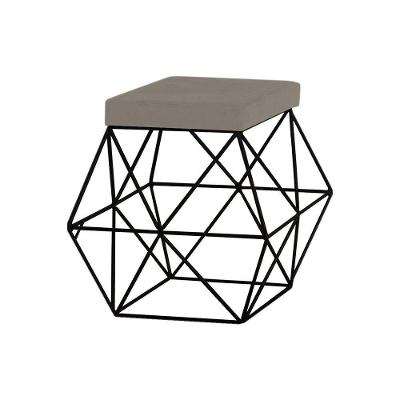 Puff Decorativo Base Preto Trixie Veludo Cinza Gran Belo