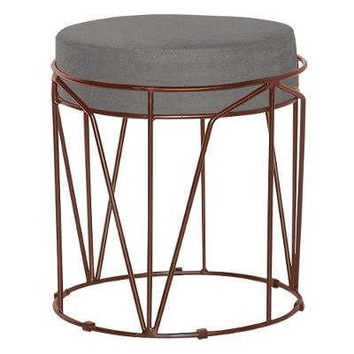 Puff Sala de Estar Base Bronze Chloe Veludo Cinza Gran Belo