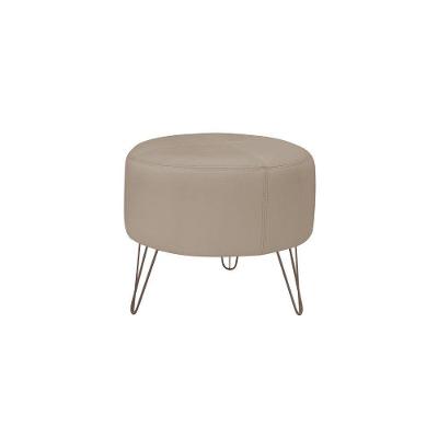Puff Decorativo Redondo Pés Metal Couro Bege