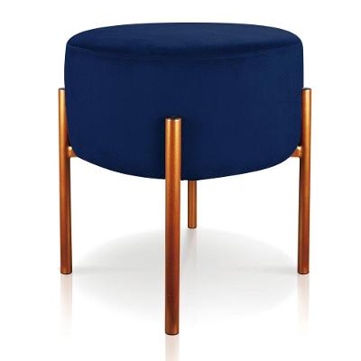 Puff Iron Suede Azul Marinho Base Metálica Cobre - Drossi