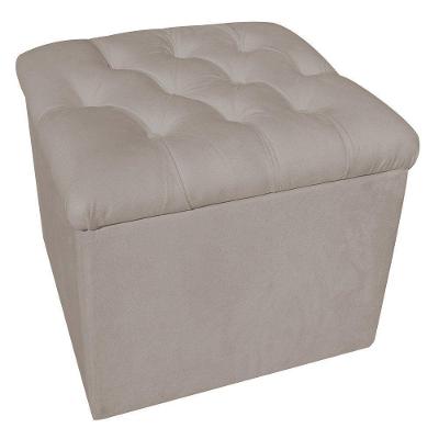 Puff Baú Capitonê Quadrado Suede Bege - D'rossi