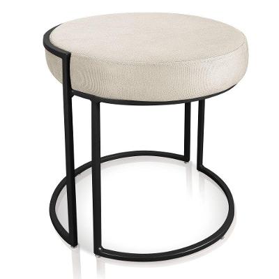 Puff Love Suede Bege Base Industrial Preto D´rossi