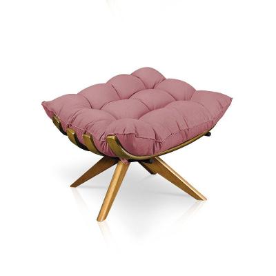 Puff Giratório Costela Suede Base Madeira Ma25 Drossi - Rose