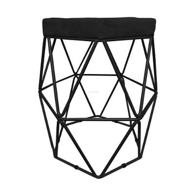 Puff Decorativo Hexagonal Aramado Preto Suede Preto