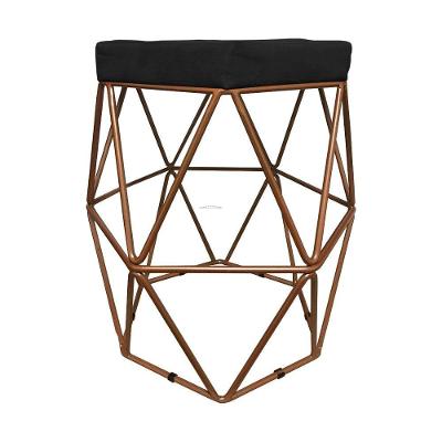 Puff Decorativo Hexagonal Aramado Cobre Suede Preto