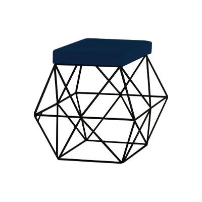 Puff Decorativo Base Preto Trixie Veludo Azul Gran Belo