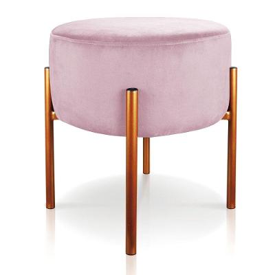 Puff Iron Suede Rosa Bebê Base Metálica Cobre - D´rossi