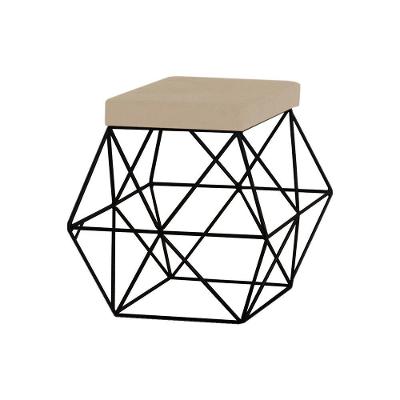 Puff Decorativo Base Preto Trixie Veludo Bege Gran Belo