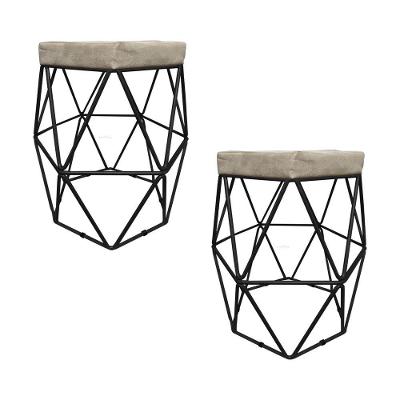 Puff Hexagonal Aramado Preto Suede Bege