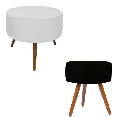 Puff Redondo Combo Decoração Um Preto E Um Branco Pés Palito