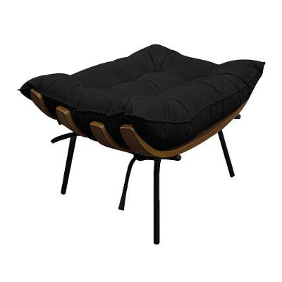 Puff Decorativo Costela Base Fixa Suede Preto