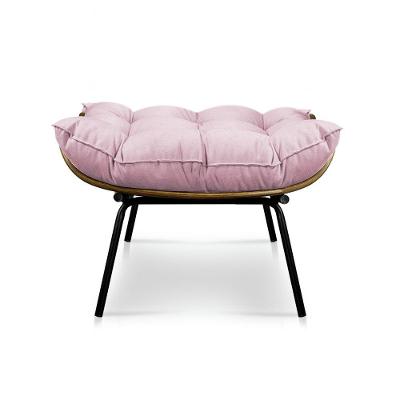 Puff Costela Suede Base Metal Rosa Bebê