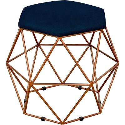 Puff Aramado Bronze Six L02 Suede Azul Marinho