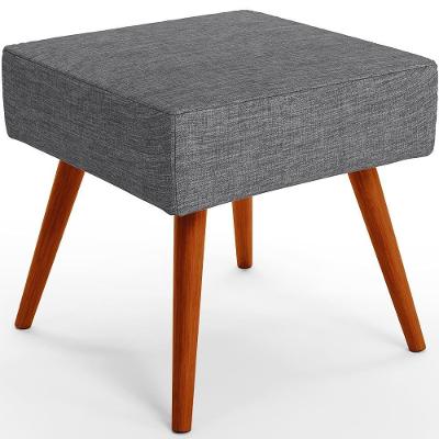 Puff Banqueta Decorativa Com Pés Palito Linho Cinza Escuro