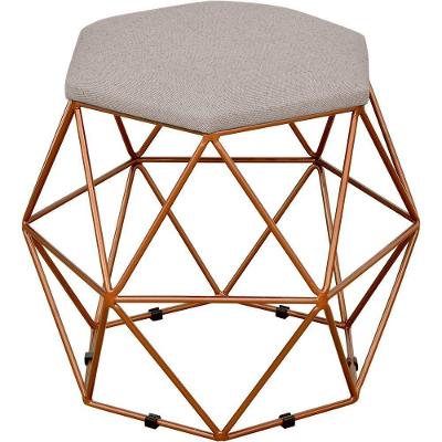 Puff Aramado Bronze Six L02 Linho Bege