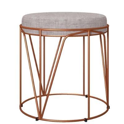 Puff Aramado Bronze Zaya L02 Linho Cinza
