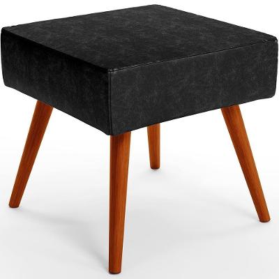 Puff Banqueta Com Pés Palito Couríssimo Preto Brilho