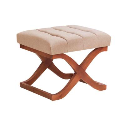 Puff Dubai Decorativo Tecido Linho Bege E Base De Madeira