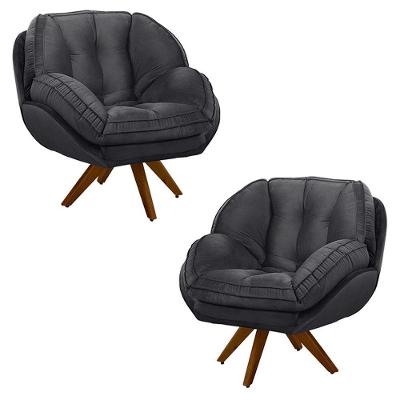 Kit 2 Poltronas Decorativas Giroud Veludo Cinza Chumbo